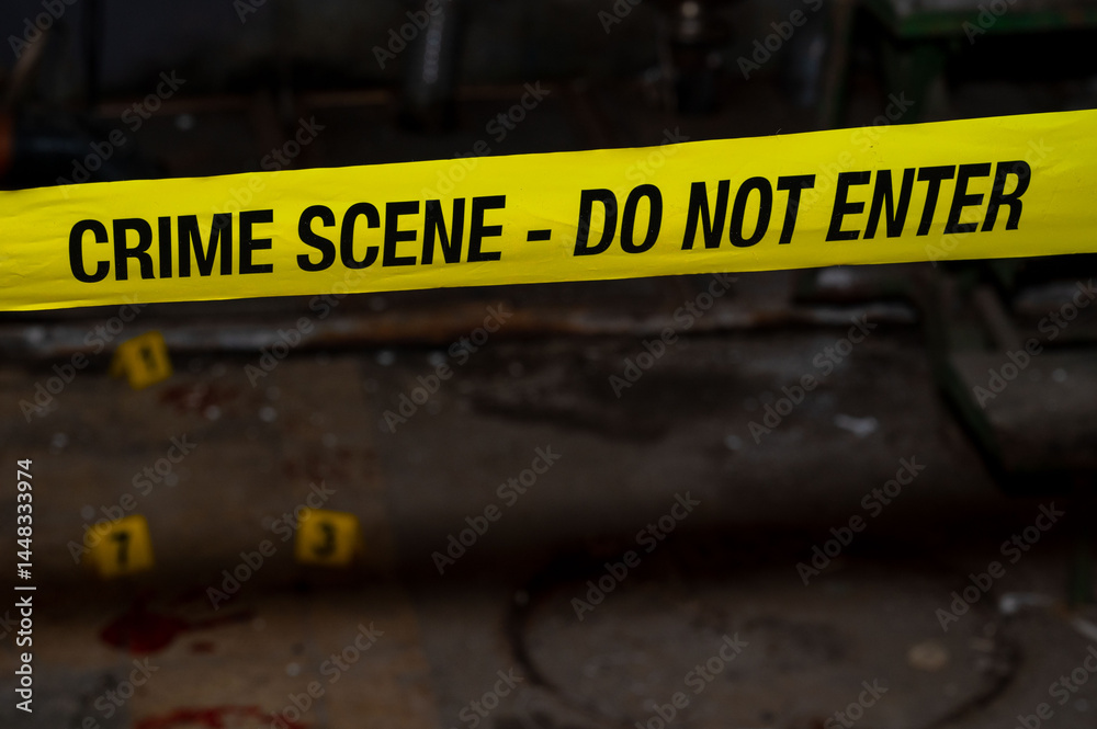 Forensic Crime Scene Investigation with Bloodstains and Numbered Markers