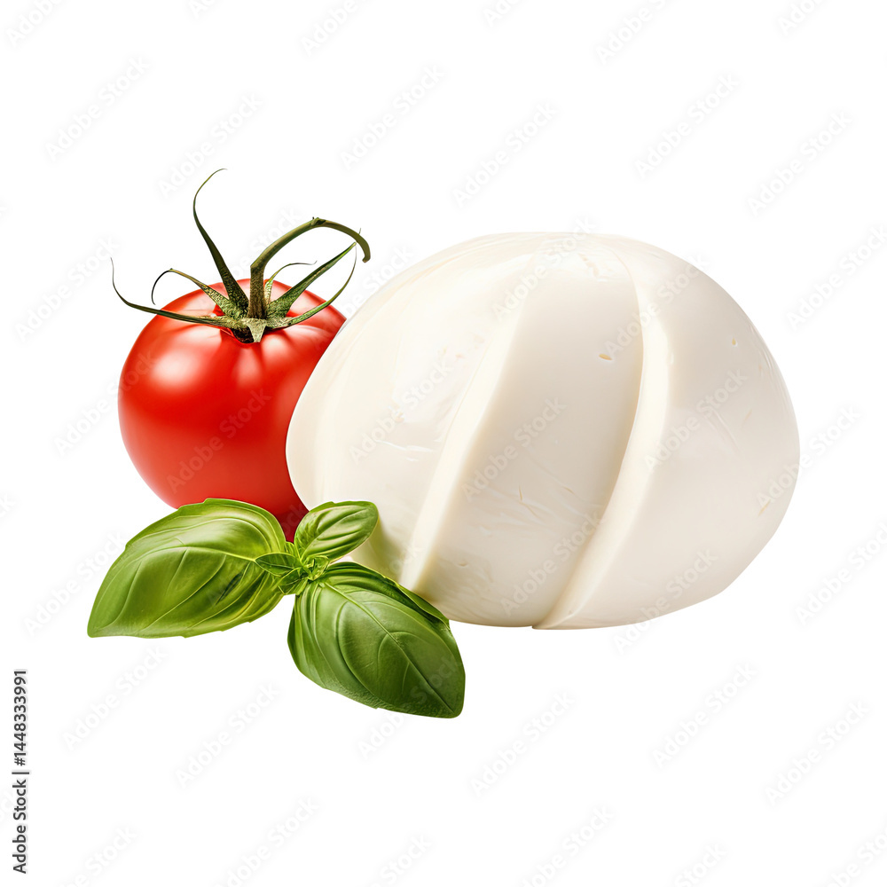 mozzarella tomato and Cheese isolated on transparent white background, clipping path