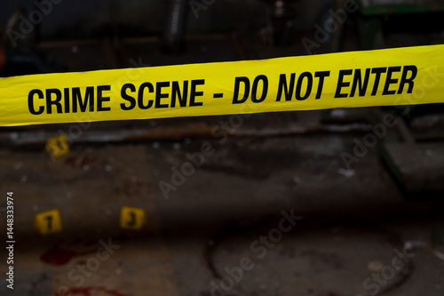 Forensic Crime Scene Investigation with Bloodstains and Numbered Markers
