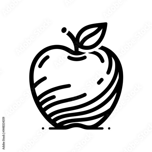 Simple Black Outline Apple Icon with Leaf  