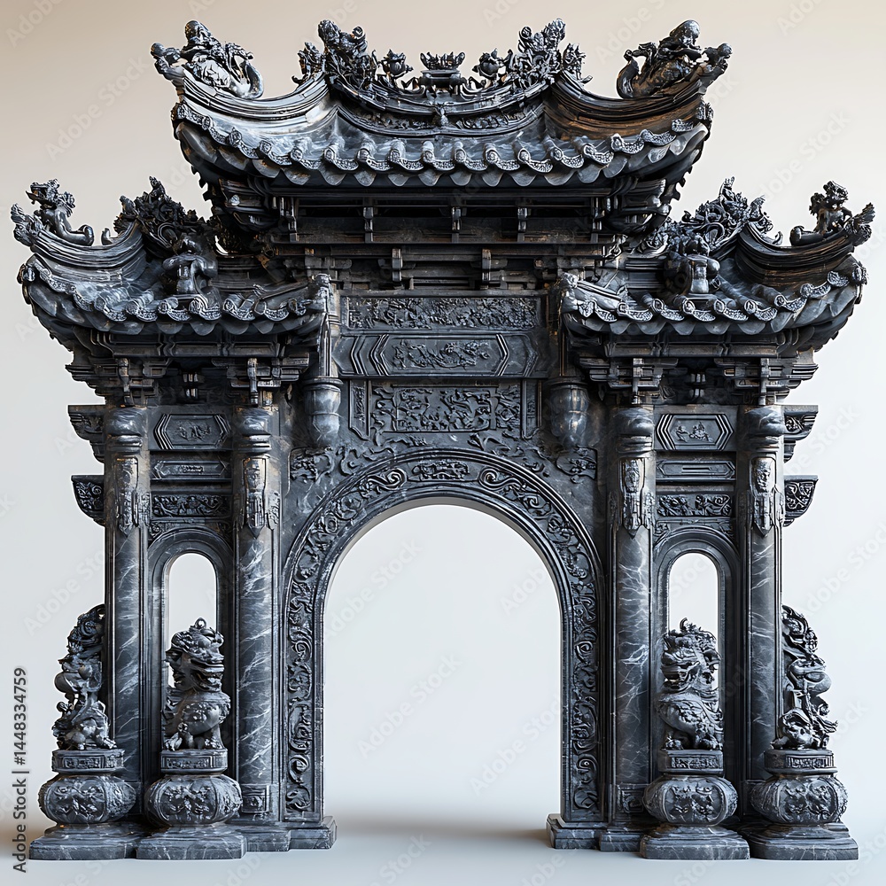 Obraz premium Architectural stone gateway ornate temple entry high resolution image