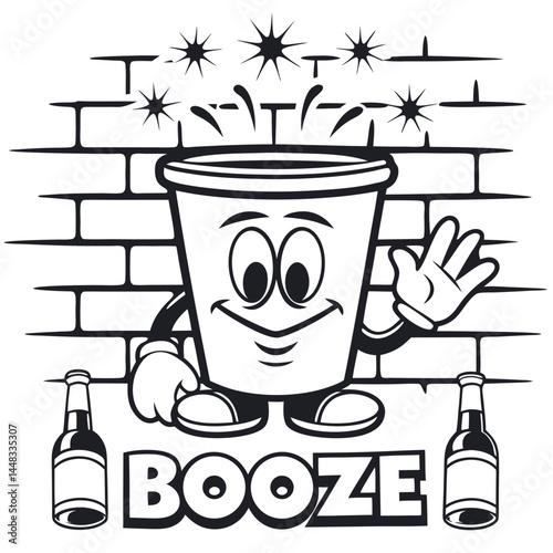 Cartoon Booze Mascot with Two Beer Bottles on White Transparent Background