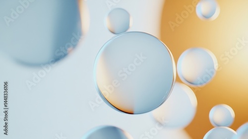 Abstract composition of transparent bubbles floating against a soft gradient background
