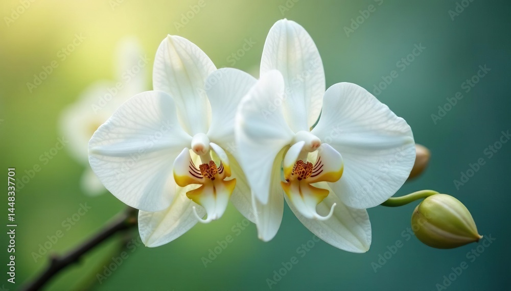 Fototapeta premium Delicate white orchid blossom, pristine background , orchid, elegant, light