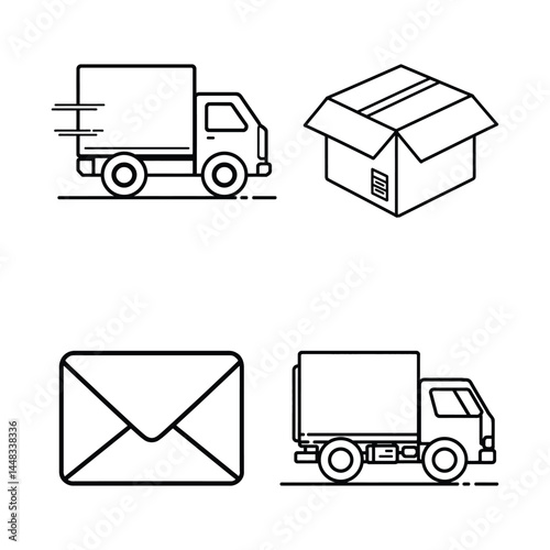 Delivery logistics shipping truck package mail service vector illustration icon design element set art