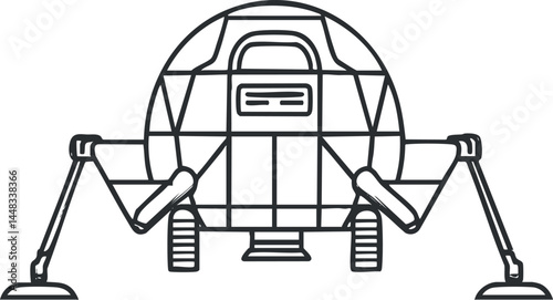 Black and white line drawing of a robotic spacecraft lander used for space exploration missions on planetary surfaces.