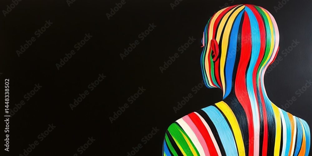 Obraz premium A colorful blur of stripes in the shape of a human female form isolated on solid background