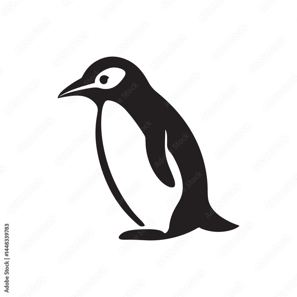 Obraz premium Black silhouette of a penguin, representing cold climates and Antarctic wildlife.