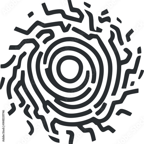 Black and white fingerprint pattern representing biometric identity and security authentication scan
