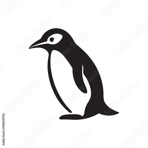 Black silhouette of a penguin, representing cold climates and Antarctic wildlife.