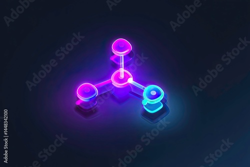 Abstract Neon Network Connection Nodes glowing in the dark