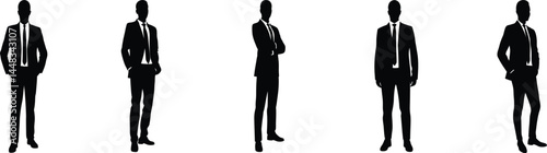 Silhouettes of Businessmen in Suits and Confident Poses