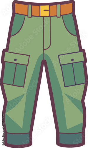 A stylish vector illustration of cargo pants featuring detailed stitching, multiple pockets, and realistic fabric texture, ideal for fashion design projects.