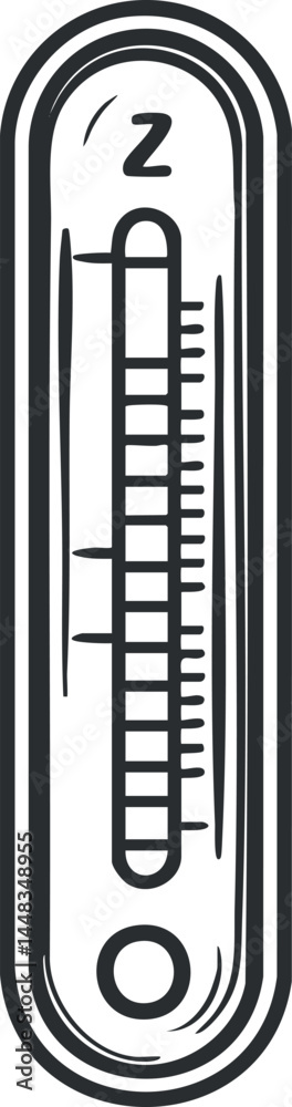 Black and white icon of a thermometer showing temperature measurement on a Celsius scale Black and white icon of a thermometer showing temperature measurement on a Celsius scale