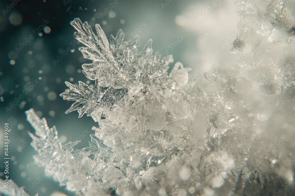 A close-up shot of intricate ice crystals shows their delicate structure in a stunning display of winter's beauty. A close-up shot of intricate ice crystals shows their delicate structure in a stunning display of winter's beauty.