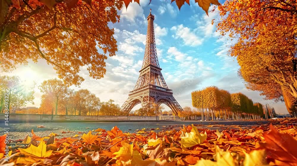 Autumn Scenery of the Eiffel Tower in Paris