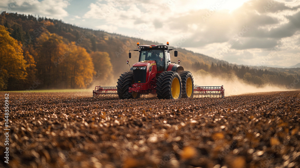 Fototapeta premium drone-assisted seeding system in modern AI-driven farm field