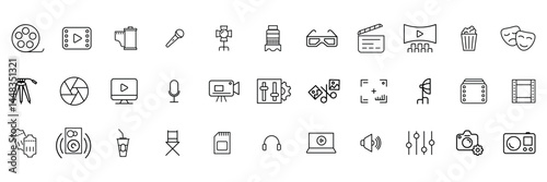 Editable Stroke Vector Icon Set of Film Industry Film Industry Icons camera icon set.