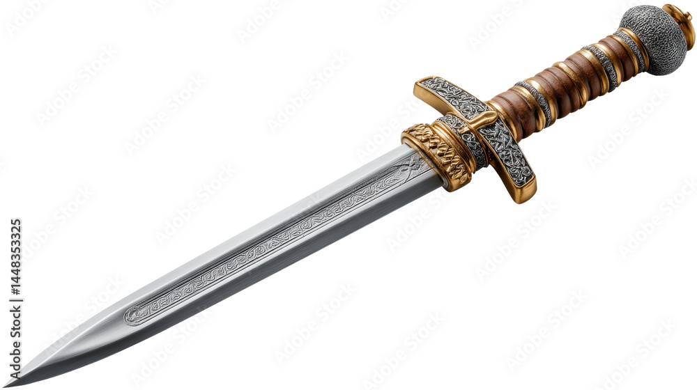 Ancient Dagger: A close-up studio shot of an exquisitely crafted, ancient dagger, showcasing its intricate design, historical significance, and formidable presence. Ancient Dagger: A close-up studio shot of an exquisitely crafted, ancient dagger, showcasing its intricate design, historical significance, and formidable presence.