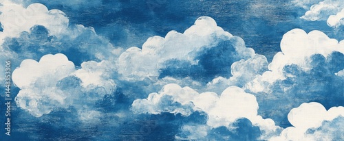 Whimsical painted sky filled with puffy clouds