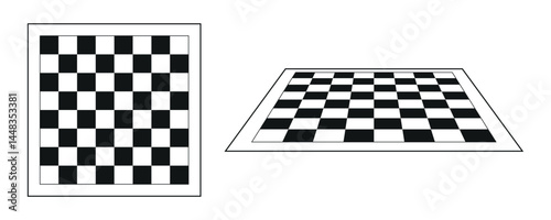 Checkerboard set. Chess board in perspective. Vector black illustration