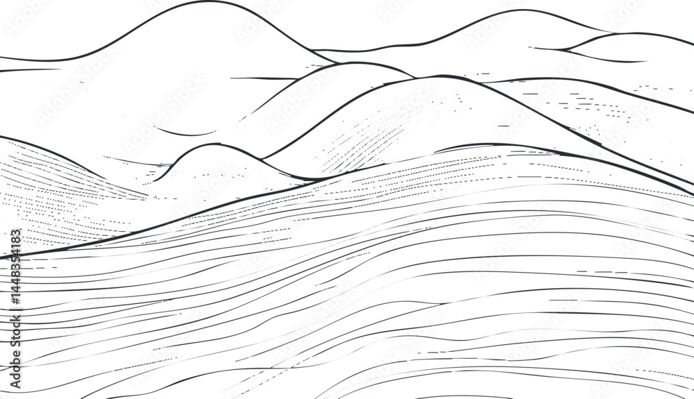Fototapeta premium Hand drawn outline of hills and mountains landscape with simple line art for nature scenery background