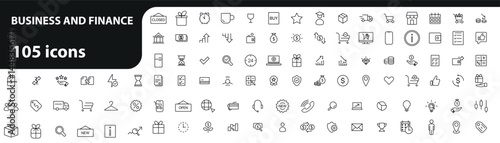 Finance and business line icons collection. Contains such icons as Money, Wallet, Currency Exchange, Banking, Finance.