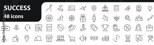 Success, Awards and Tropy - Thin line vector icon set. Pixel perfect. Growth and success line icons collection. Business success, development, plan and process symbol icon set vector illustration.