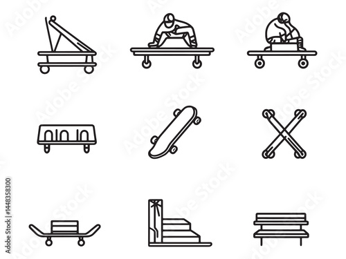 Active Outdoor Skateboard Park Public Sports Facility Line Art