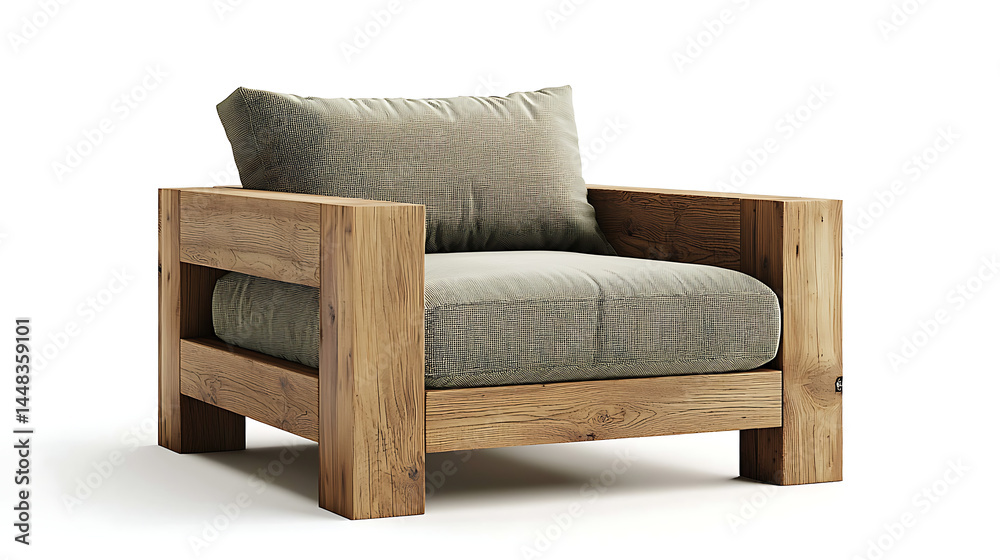 Fototapeta premium A wooden chair with a brown cushion and a white pillow