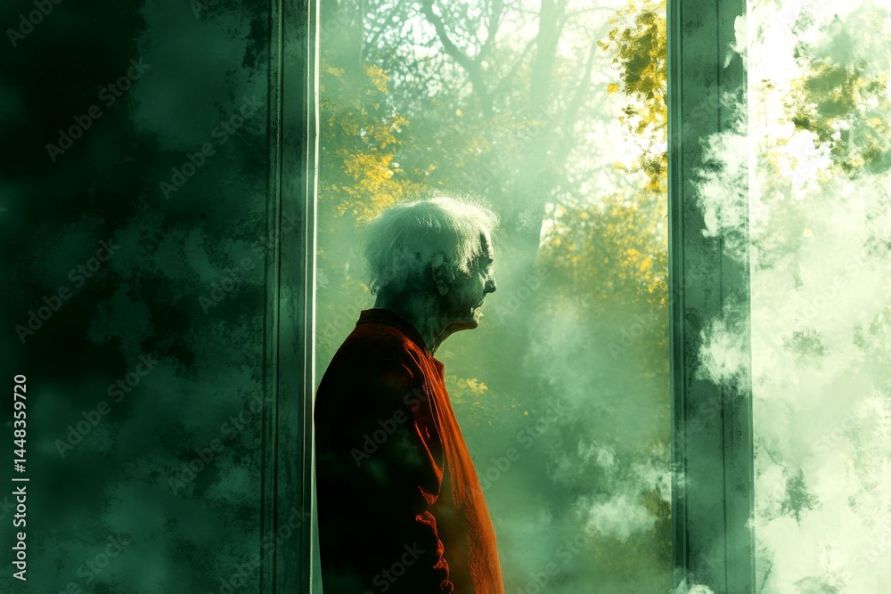 Aging support. Elderly rehabilitation. Metaphorical respiratory disorders perceptions of a aging. Elderly suffering. Respiratory disorders - concern in old age: abstract image of well-being.