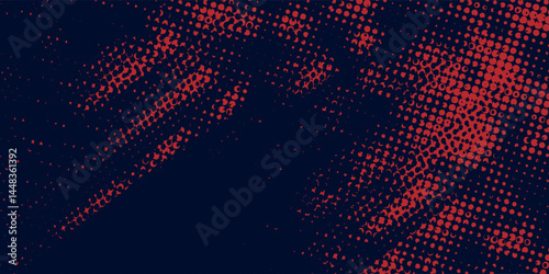Red halftone dots blue color pattern gradient grunge texture background. Dot pop art comic sport style vector illustration