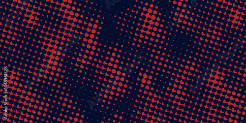 Red halftone dots blue color pattern gradient grunge texture background. Dot pop art comic sport style vector illustration