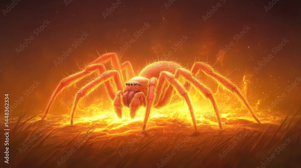 Fototapeta premium Realistic Illustration of a Spider on Fiery Background