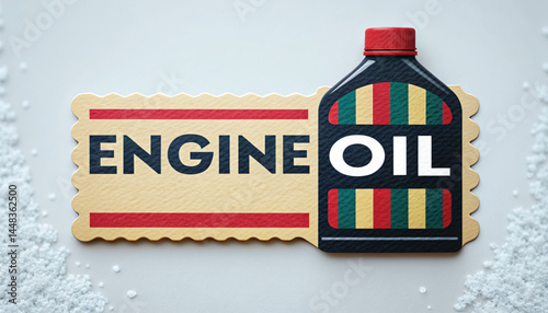 Engine Oil Label Design with Colorful Container Against White Background  