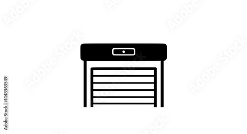 Closed garage door, black and white icon.