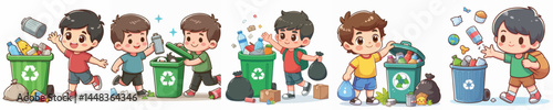 vector of a child throwing trash in the bin