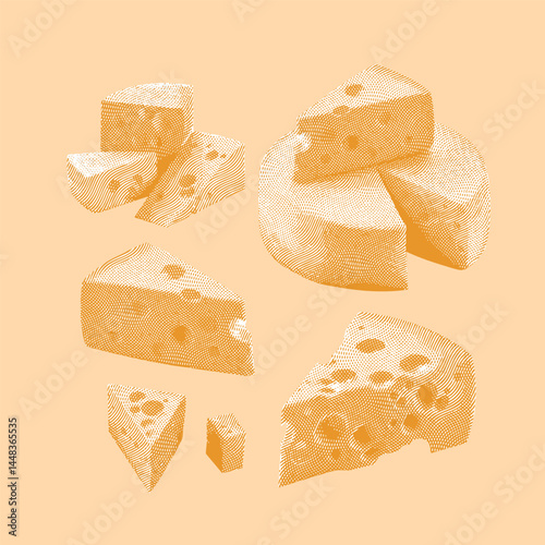 Cheese, cheese vector, cheese illustration, line drawing on beige background.