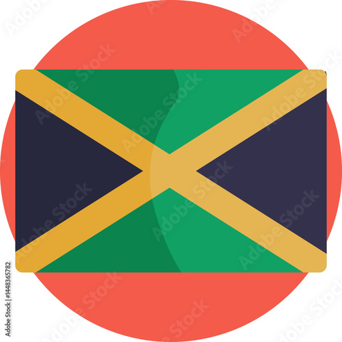 Jamaican flag symbol with green, black, and gold colors, representing the origin of reggae music.
