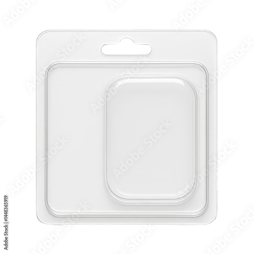 Versatile empty clear plastic blister packaging mockup with a hang tab, perfect for showcasing various retail products.