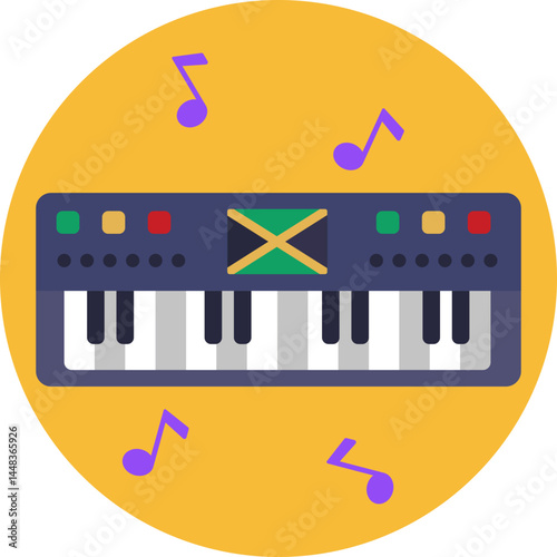 A piano keyboard symbolizing musical harmony and rhythm, central to reggae's melodic structure.