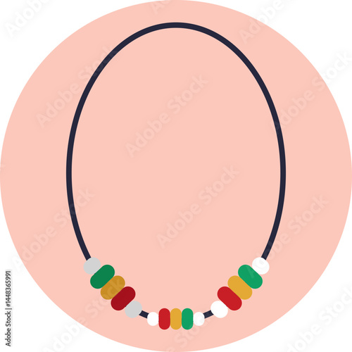 Beaded necklace featuring red, gold, and green colors, symbolizing Rastafarian culture.