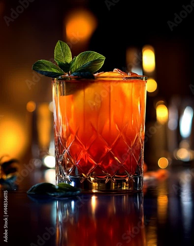 Close-up of a stylish orange cocktail with garnish – ideal for bar promotions and mixology visuals