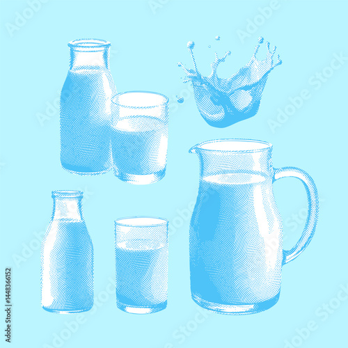 Milk, fresh milk vector, fresh milk illustration, line drawing on light blue background.
