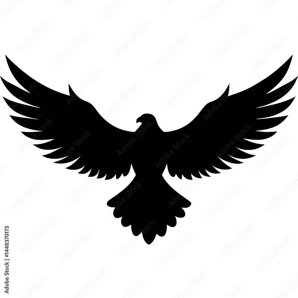 Naklejka premium Generate a silhouette of an eagle in flight, with its wings spread wide.