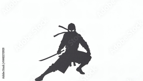Wallpaper Mural Stealthy Silhouette of Ninja in Action Pose on Empty White Canvas for Martial Arts and Adventure Designs Torontodigital.ca