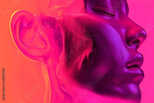 Obraz na płótnie Unbearable agony. Severe condition. Metaphorical earache emotions of a sickness and suffering. Burden of illness. Psychological trauma. Pain of disorder - earache: abstract image of well-b. w salonie