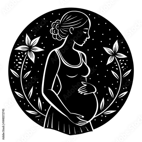Pregnant Woman Silhouette Holding Belly