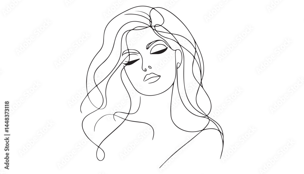 Continuous one single minimal line drawing woman face Continuous one single minimal line drawing woman face