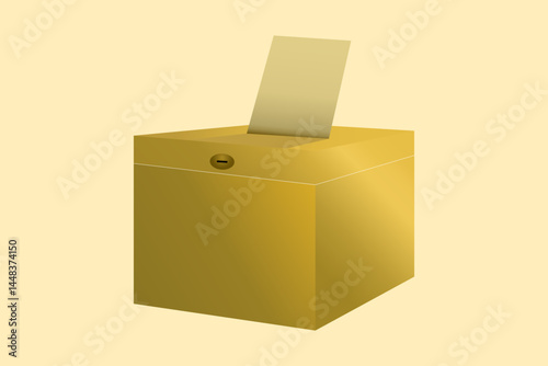 ​Golden Voting Ballot Box for Elections, Referendums, and Democratic Campaigns, Illustration for Political and Civic Engagement Concepts